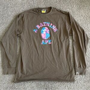 A Bathing Ape BAPE LIQUID CAMO COLLEGE L/S TEE - BROWN